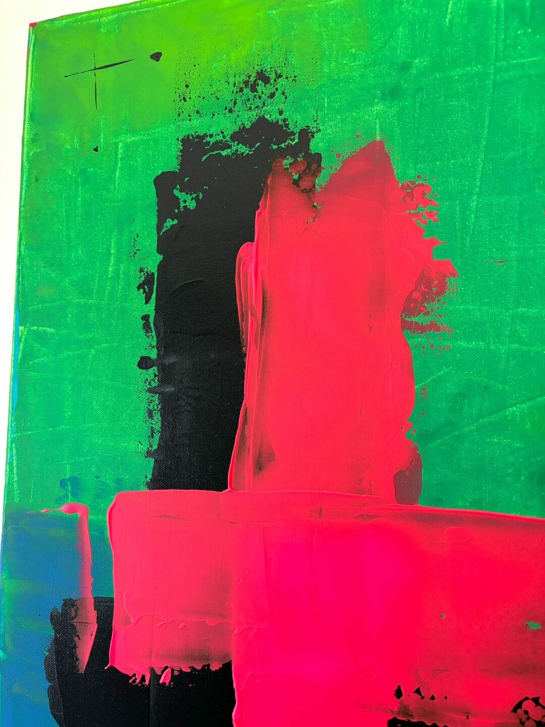 Korosa est un tableau abstrait vert et rose fluo de Thomas Lyra Artiste de Narbonne