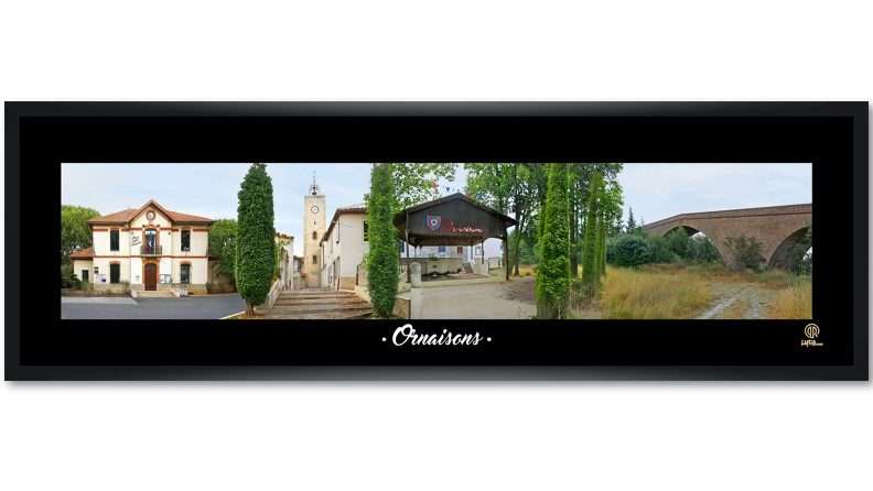 Ornaisons, Aude, photo panoramique dans cadre en bois avec tirage